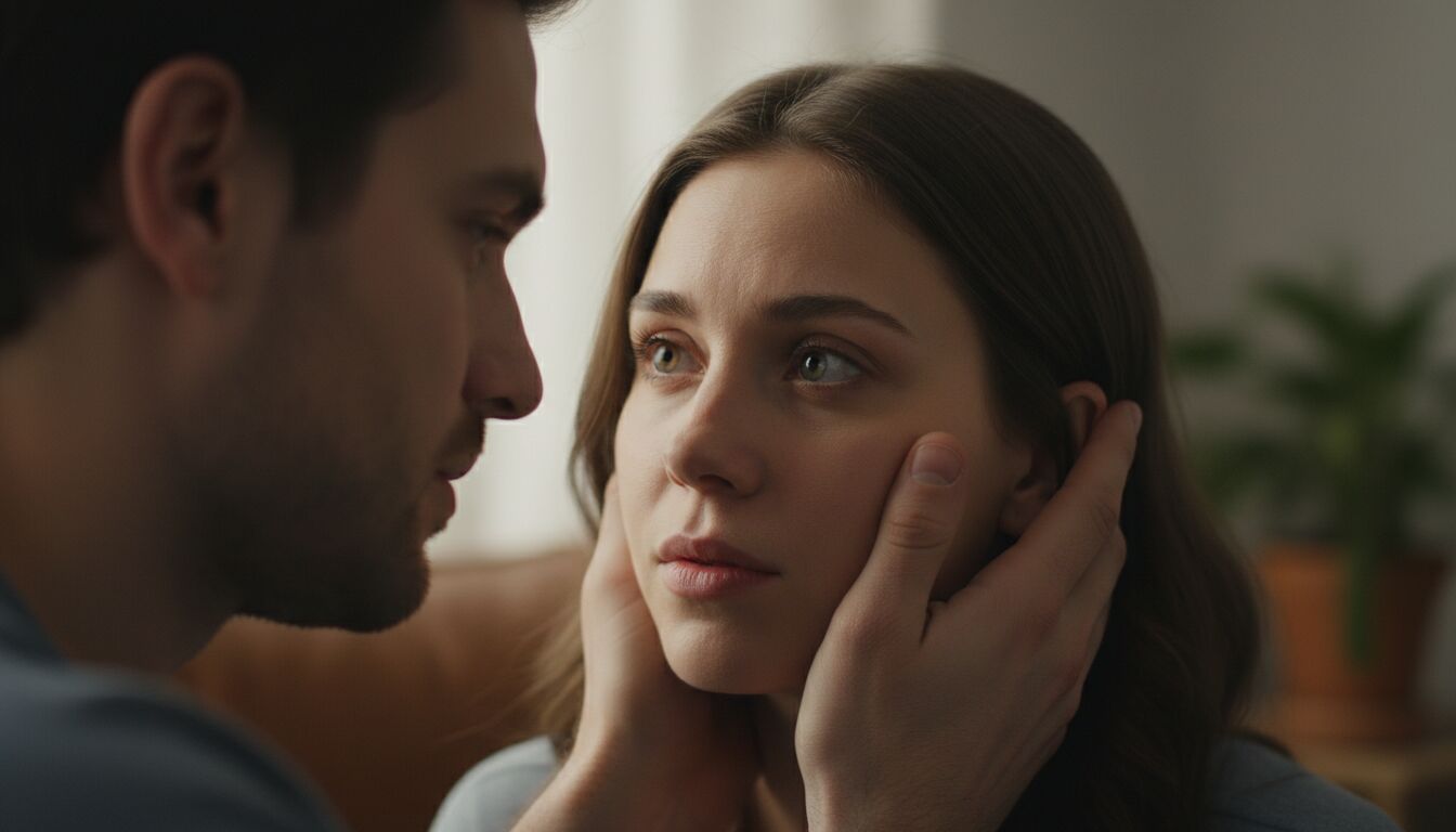 un homme qui touche le visage d'une femme